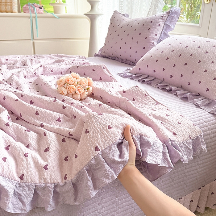 91家纺网 家纺一手货源 找家纺 韩约家纺 2026新款泡芙棉床盖款夏被夏凉被空调被四件套 紫色心情