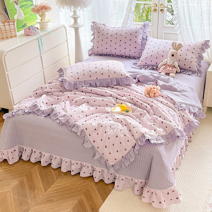 91家纺网 家纺一手货源 找家纺 韩约家纺 2026新款泡芙棉床盖款夏被夏凉被空调被四件套 紫色心情