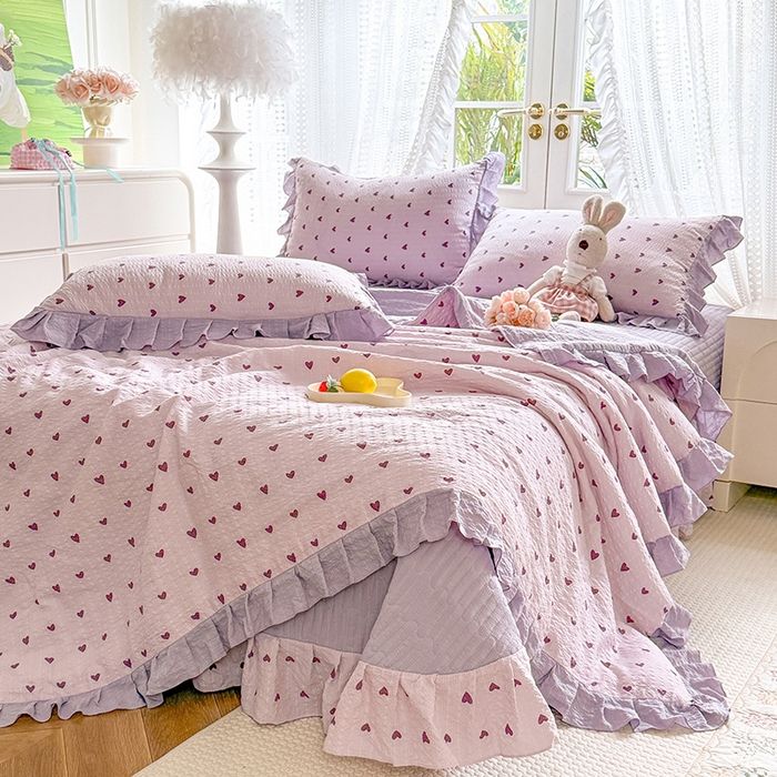 91家纺网 家纺一手货源 找家纺 韩约家纺 2026新款泡芙棉床盖款夏被夏凉被空调被四件套 紫色心情