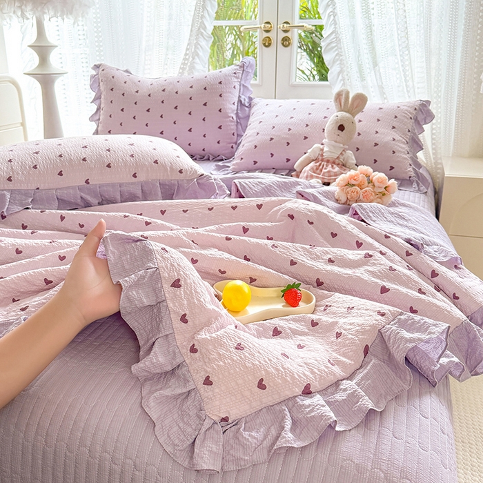 91家纺网 家纺一手货源 找家纺 韩约家纺 2026新款泡芙棉床盖款夏被夏凉被空调被四件套 紫色心情