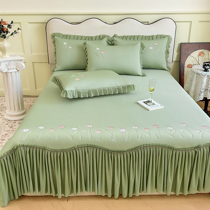 91家纺网 家纺一手货源 找家纺 女子家纺 2026新款中分子绣花款弯边复合凉感席三件套-洛可可 洛可可-绿色