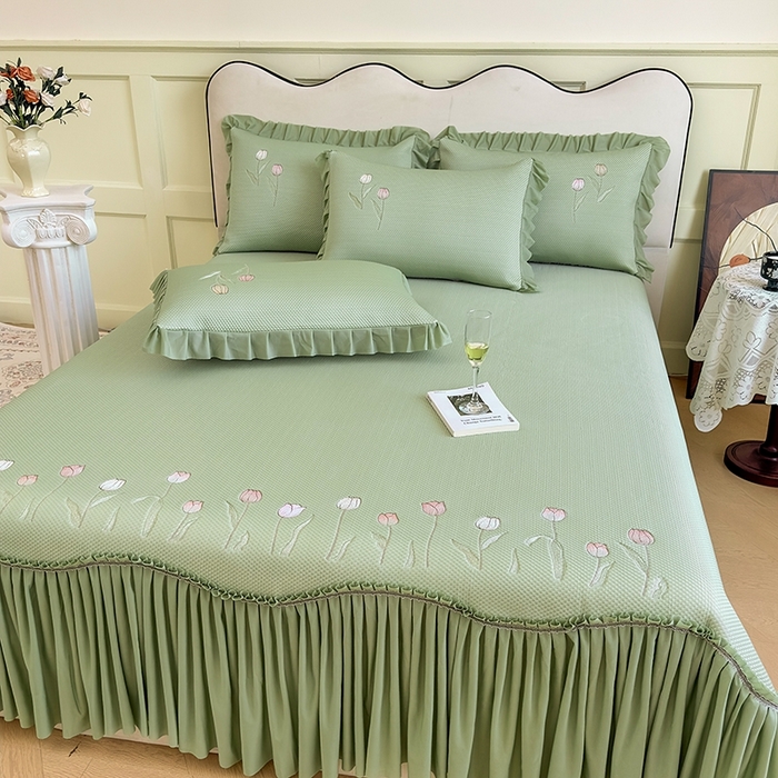 91家纺网 家纺一手货源 找家纺 女子家纺 2026新款中分子绣花款弯边复合凉感席三件套-洛可可 洛可可-绿色