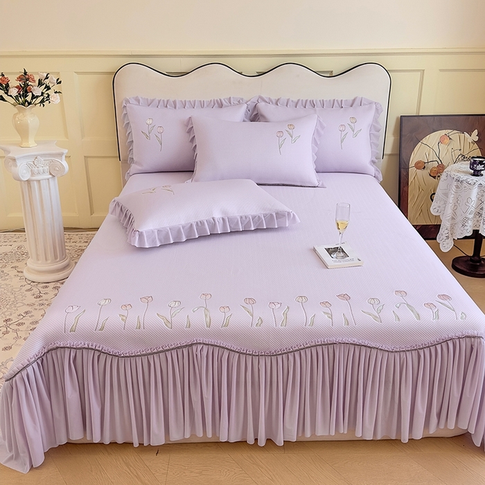 91家纺网 家纺一手货源 找家纺 女子家纺 2026新款中分子绣花款弯边复合凉感席三件套-洛可可 洛可可-紫色