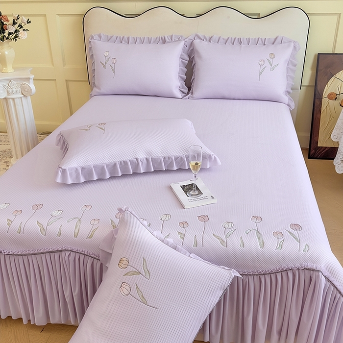 91家纺网 家纺一手货源 找家纺 女子家纺 2026新款中分子绣花款弯边复合凉感席三件套-洛可可 洛可可-紫色