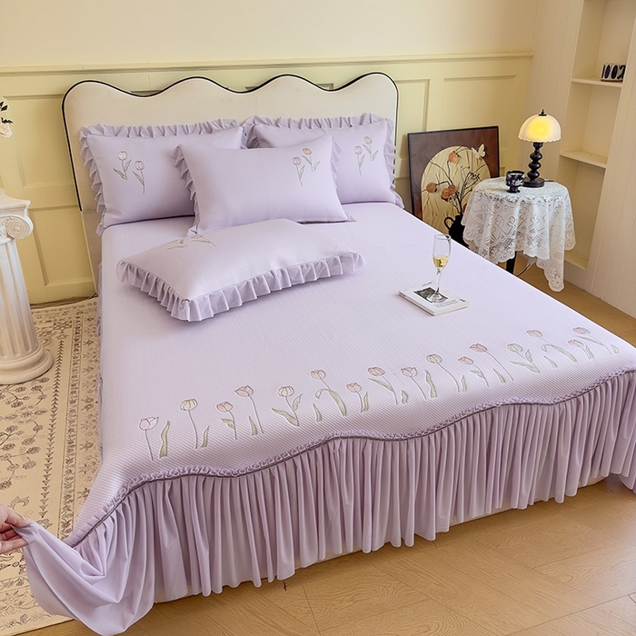 91家纺网 家纺一手货源 找家纺 女子家纺 2026新款中分子绣花款弯边复合凉感席三件套-洛可可 洛可可-紫色