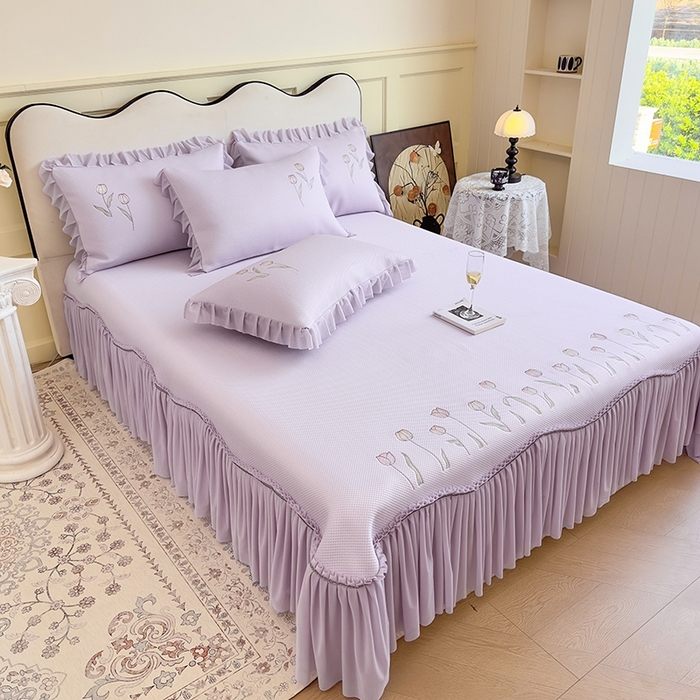 91家纺网 家纺一手货源 找家纺 女子家纺 2026新款中分子绣花款弯边复合凉感席三件套-洛可可 洛可可-紫色