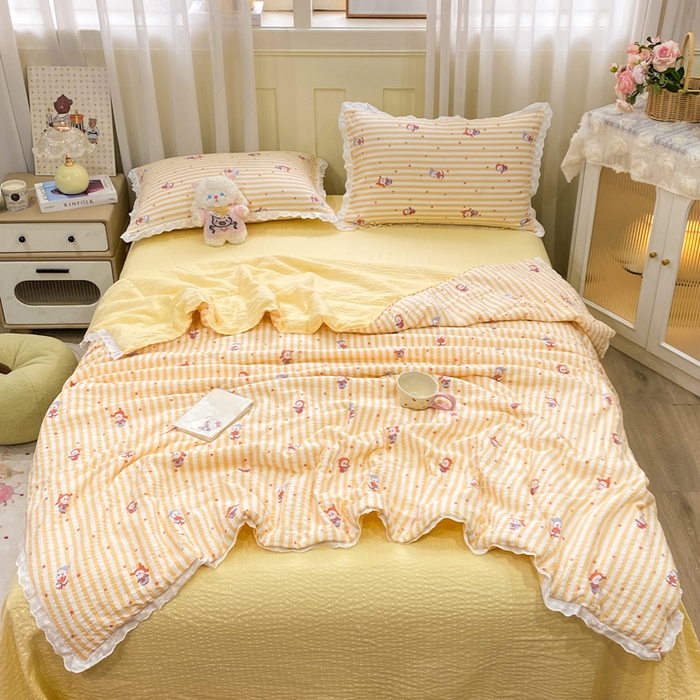 91家纺网 家纺一手货源 找家纺 优贝 2026直播爆款云感双层纱皱皱纱韩系花边夏被四件套 魔法星星