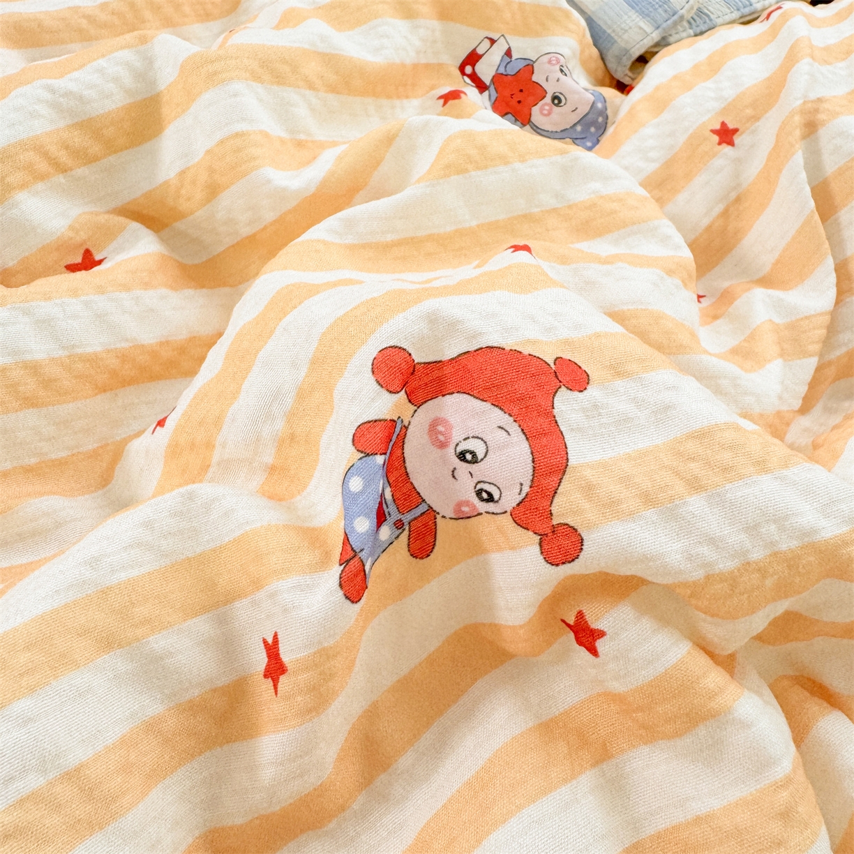 91家纺网 家纺一手货源 找家纺 优贝 2026直播爆款云感双层纱皱皱纱韩系花边夏被四件套 魔法星星