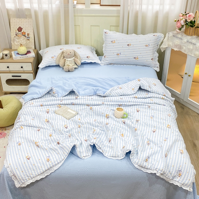 91家纺网 家纺一手货源 找家纺 优贝 2026直播爆款云感双层纱皱皱纱韩系花边夏被四件套 星星点点