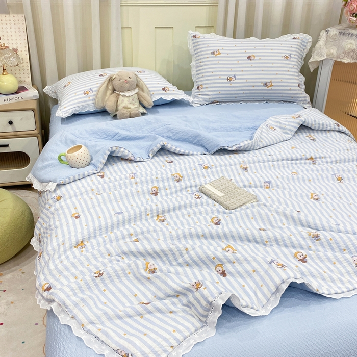 91家纺网 家纺一手货源 找家纺 优贝 2026直播爆款云感双层纱皱皱纱韩系花边夏被四件套 星星点点