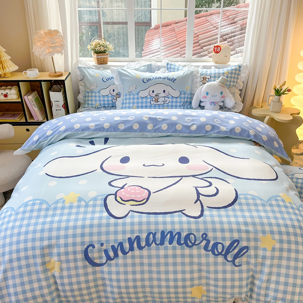 91家纺网 家纺一手货源 找家纺 玉元坊 2026新款三丽鸥正版授权玉桂狗布丁狗全棉纯棉床单床笠床裙三四件套 奶芙玉桂狗-白花边