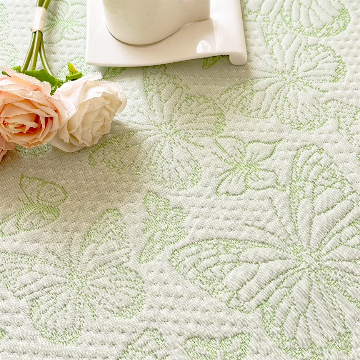 91家纺网 家纺一手货源 找家纺 优贝 2026新款A类凉感豆豆席三件套床笠软席子 蝶舞-清新绿