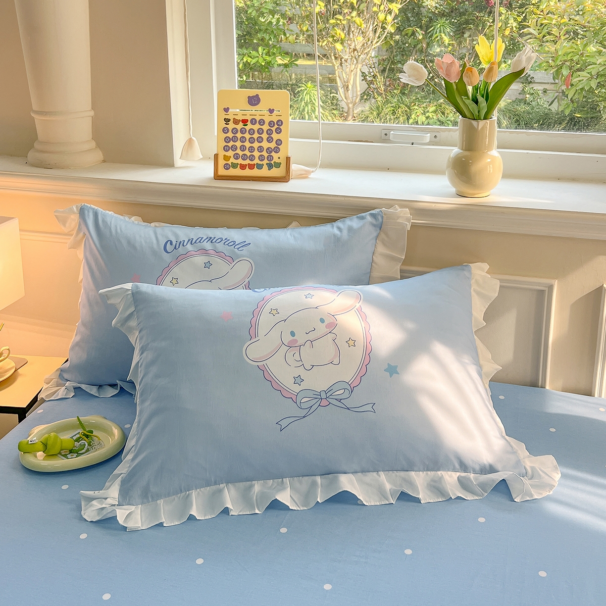 91家纺网 家纺一手货源 找家纺 玉元坊 2026新款三丽鸥正版授权玉桂狗布丁狗全棉纯棉床单床笠床裙三四件套 大版花边-大耳兔