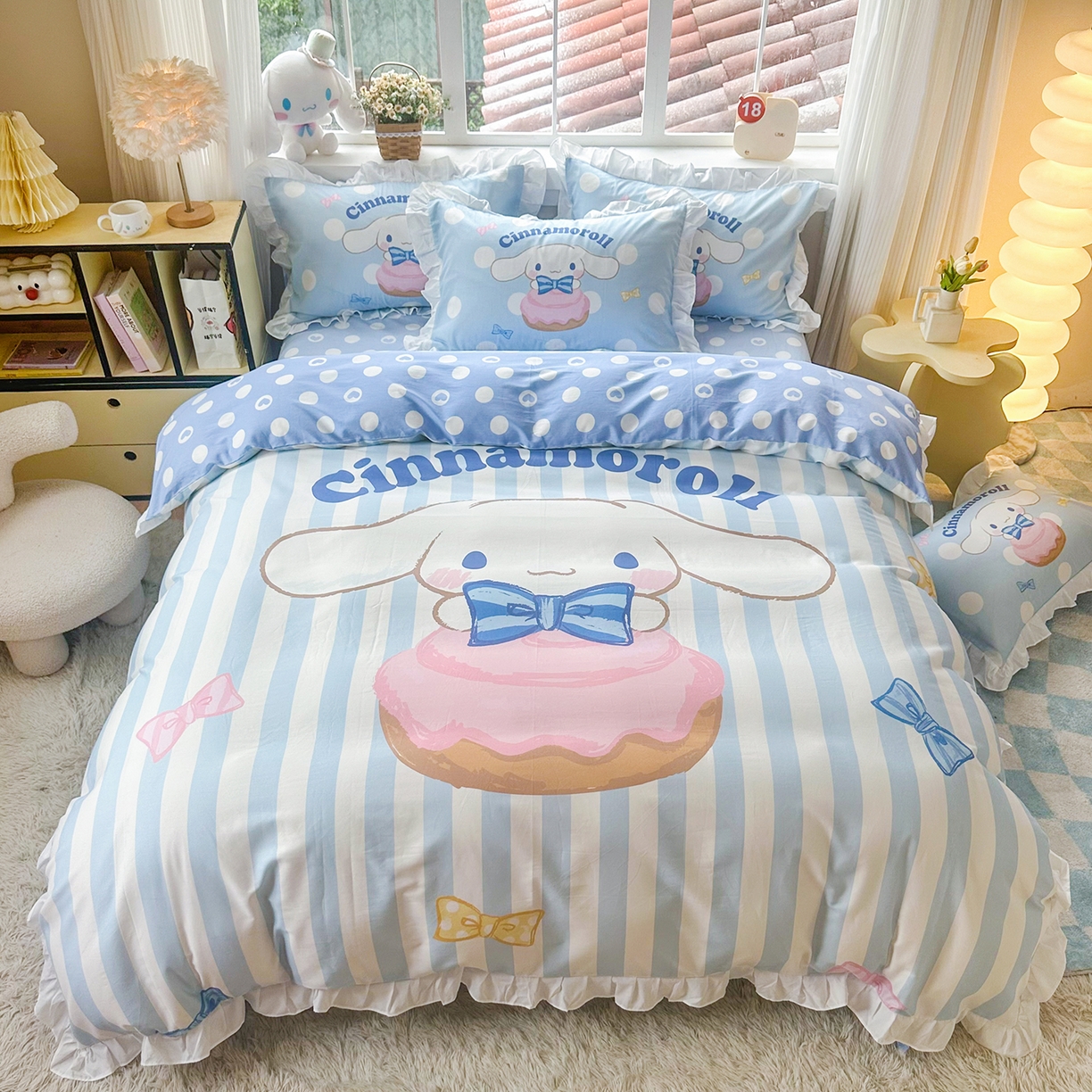 玉元坊 2026新款三丽鸥正版授权玉桂狗布丁狗全棉纯棉床单床笠床裙三四件套 领带玉桂狗-白花边