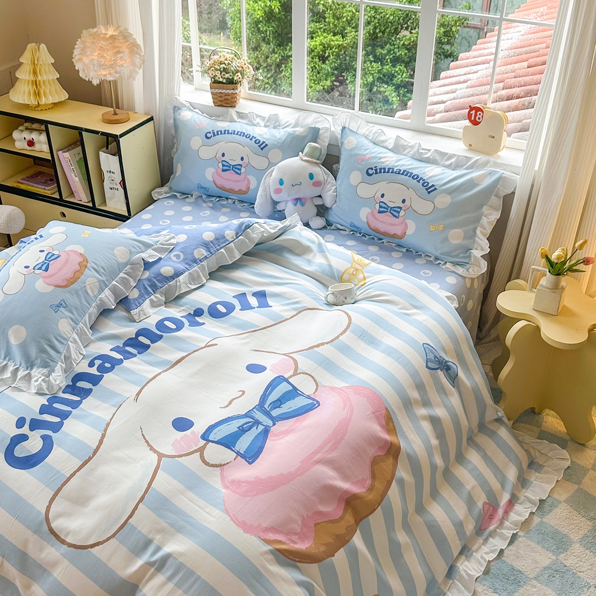 91家纺网 家纺一手货源 找家纺 玉元坊 2026新款三丽鸥正版授权玉桂狗布丁狗全棉纯棉床单床笠床裙三四件套 领带玉桂狗-白花边