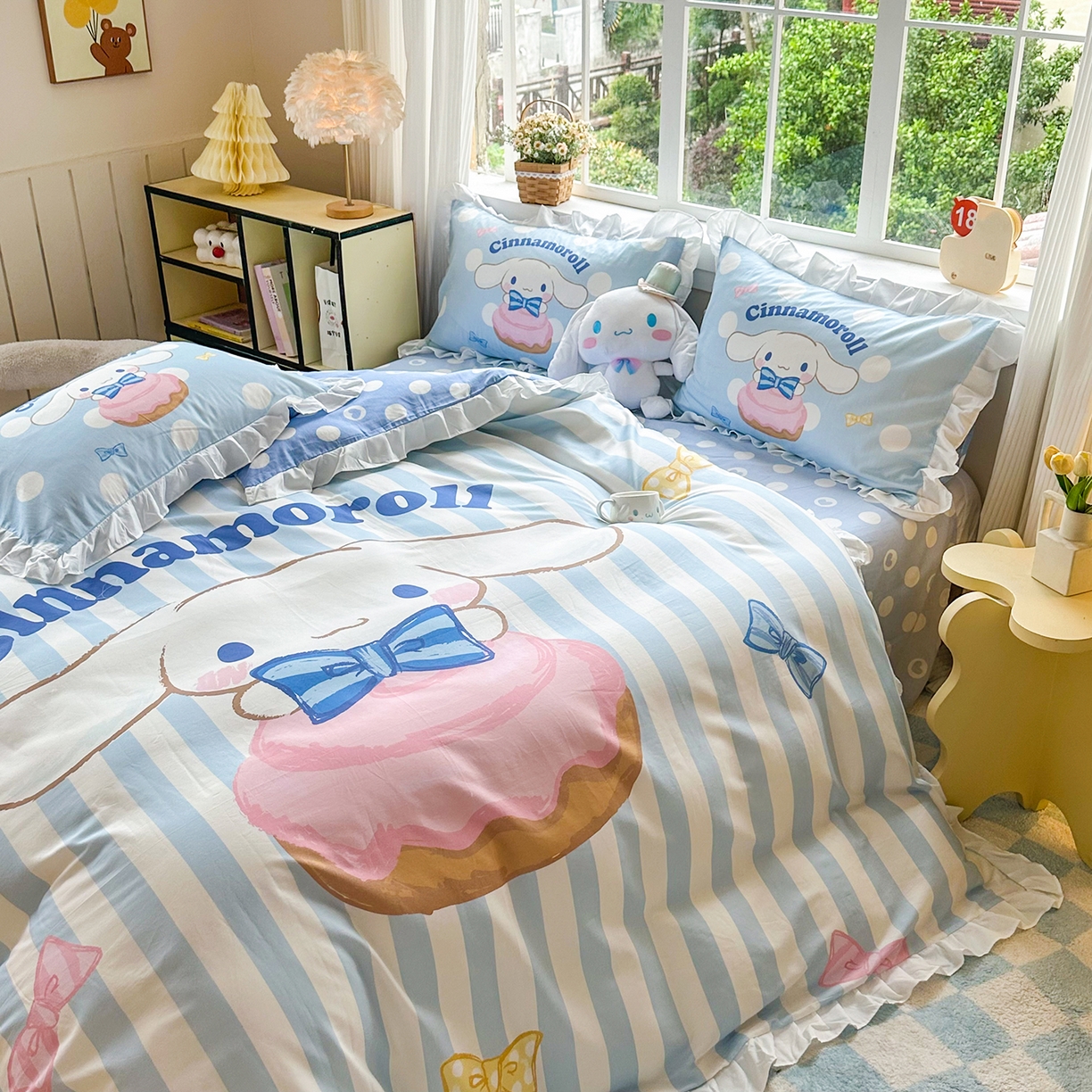 91家纺网 家纺一手货源 找家纺 玉元坊 2026新款三丽鸥正版授权玉桂狗布丁狗全棉纯棉床单床笠床裙三四件套 领带玉桂狗-白花边