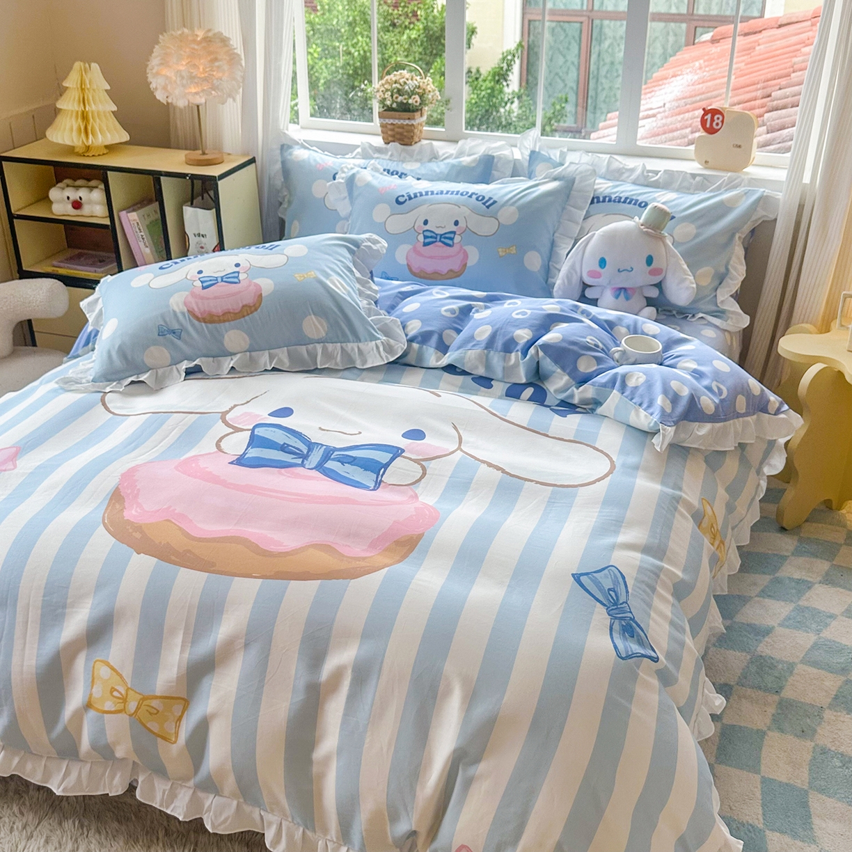 91家纺网 家纺一手货源 找家纺 玉元坊 2026新款三丽鸥正版授权玉桂狗布丁狗全棉纯棉床单床笠床裙三四件套 领带玉桂狗-白花边