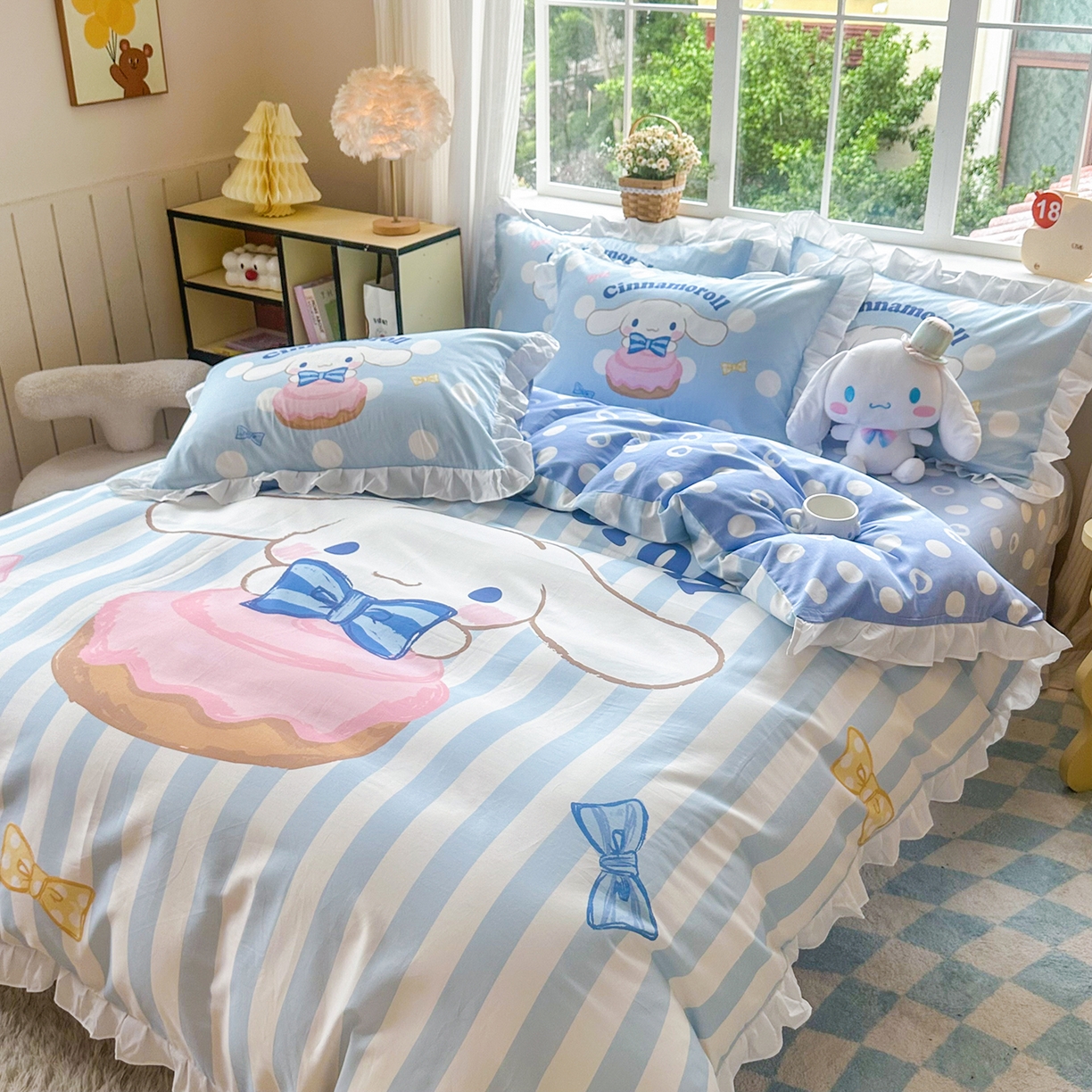 91家纺网 家纺一手货源 找家纺 玉元坊 2026新款三丽鸥正版授权玉桂狗布丁狗全棉纯棉床单床笠床裙三四件套 领带玉桂狗-白花边