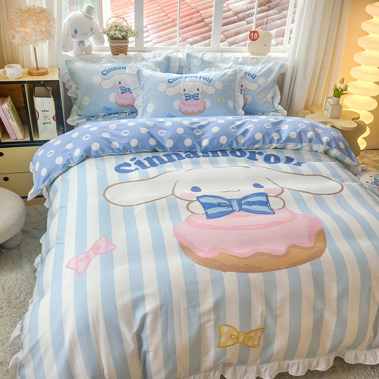 91家纺网 家纺一手货源 找家纺 玉元坊 2026新款三丽鸥正版授权玉桂狗布丁狗全棉纯棉床单床笠床裙三四件套 领带玉桂狗-白花边