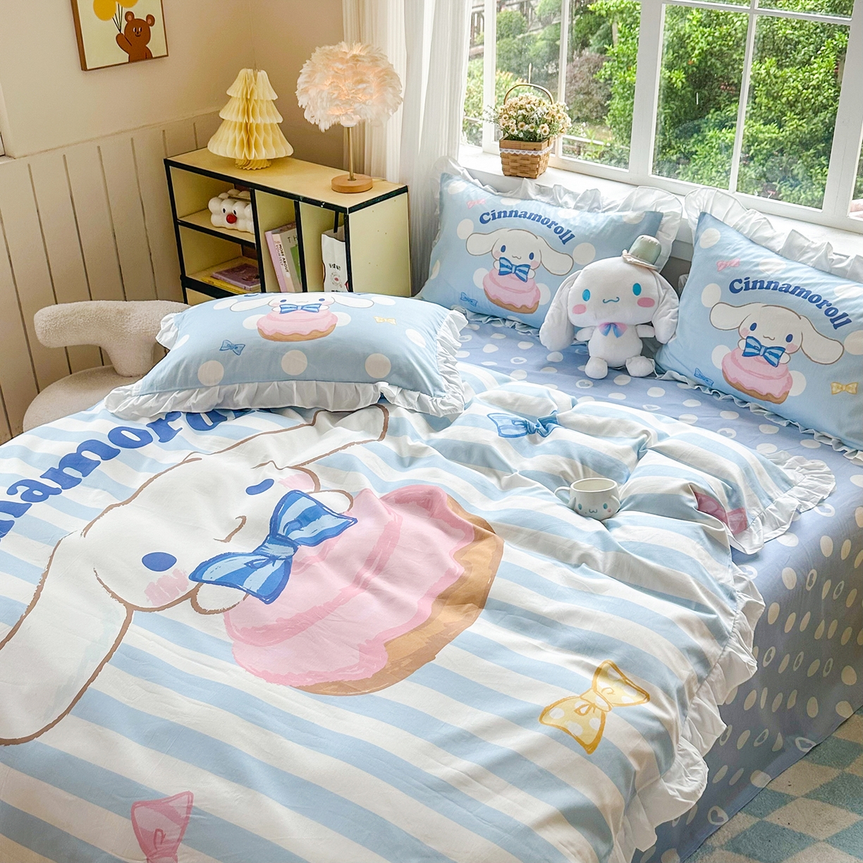 91家纺网 家纺一手货源 找家纺 玉元坊 2026新款三丽鸥正版授权玉桂狗布丁狗全棉纯棉床单床笠床裙三四件套 领带玉桂狗-白花边