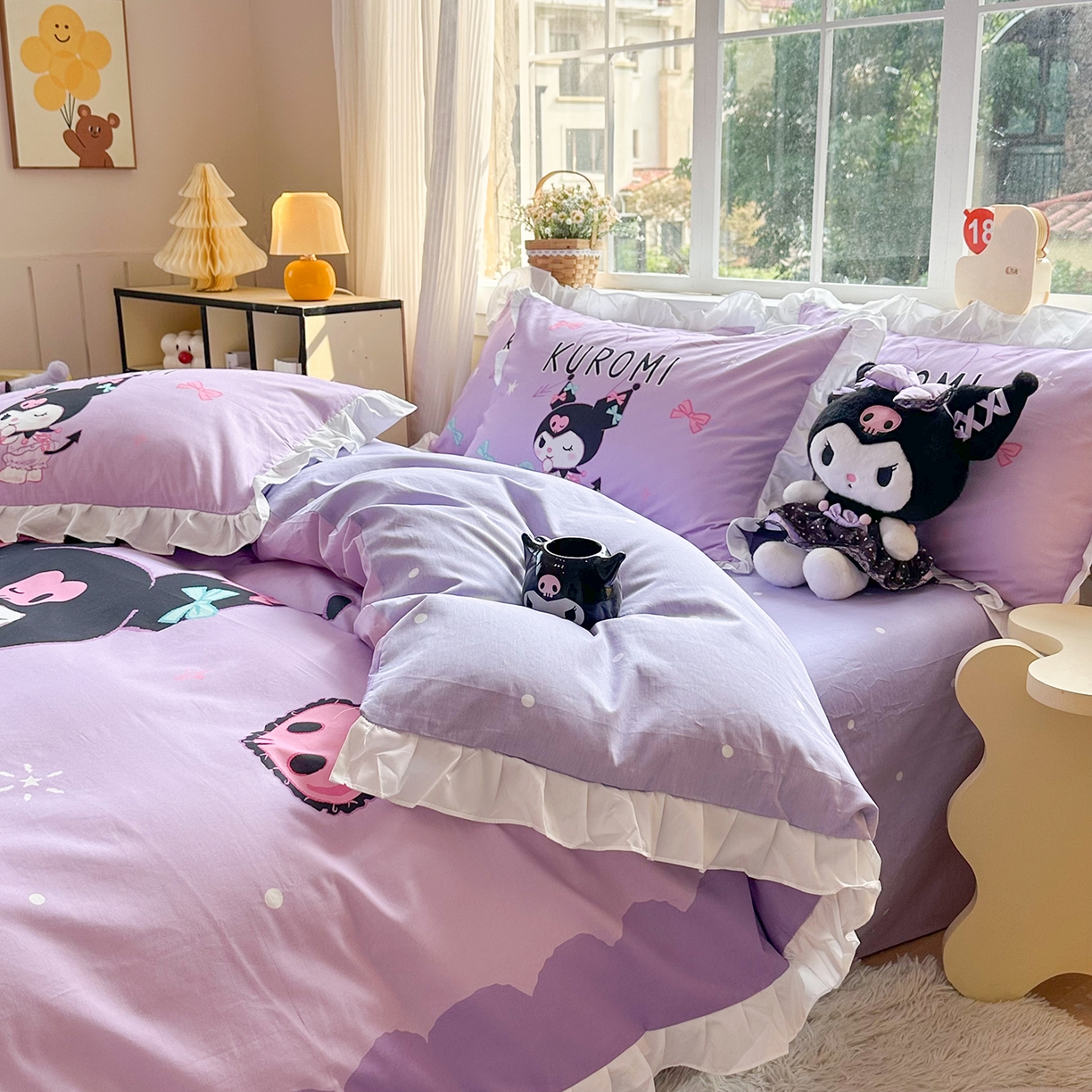 91家纺网 家纺一手货源 找家纺 （总）玉元坊 2026新款三丽鸥正版授权酷洛米全棉纯棉床单床笠床裙三四件套