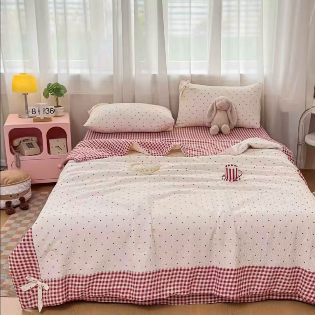 91家纺网 家纺一手货源 找家纺 （总）爱彼家纺 2026春夏新款韩式花边泡芙棉床单款夏被夏凉被空调被四件套