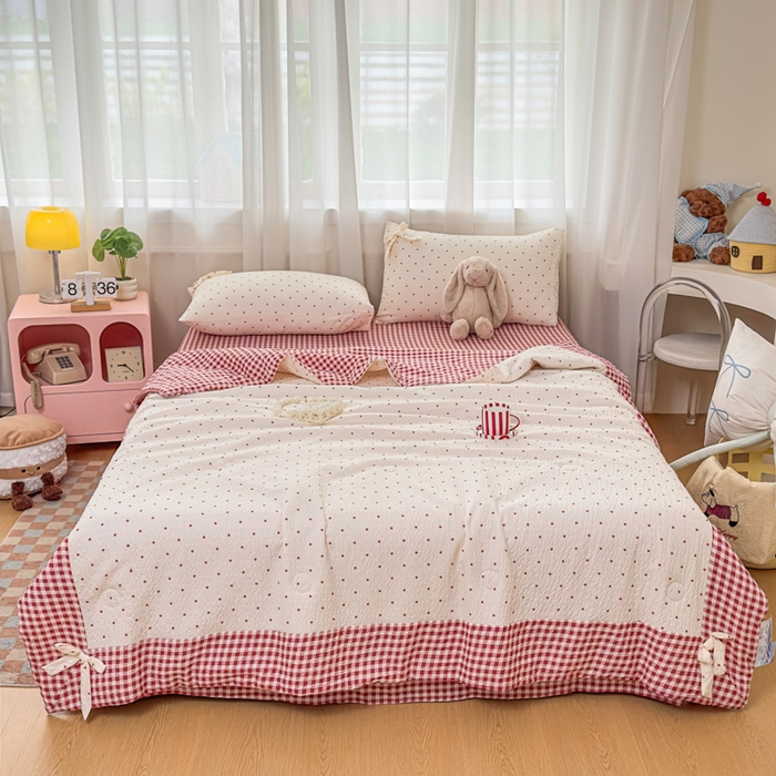 91家纺网 家纺一手货源 找家纺 （总）爱彼家纺 2026春夏新款韩式花边泡芙棉床单款夏被夏凉被空调被四件套