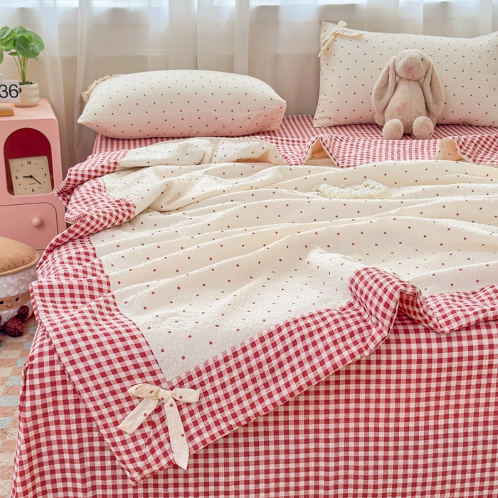 91家纺网 家纺一手货源 找家纺 （总）爱彼家纺 2026春夏新款韩式花边泡芙棉床单款夏被夏凉被空调被四件套