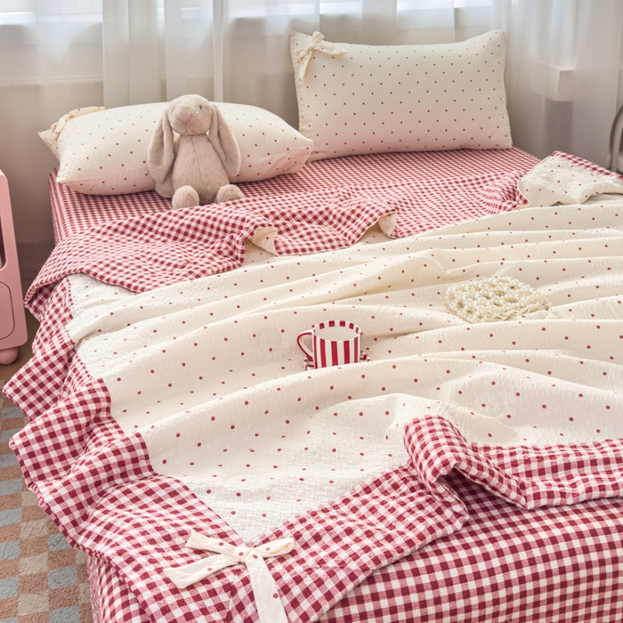 91家纺网 家纺一手货源 找家纺 （总）爱彼家纺 2026春夏新款韩式花边泡芙棉床单款夏被夏凉被空调被四件套