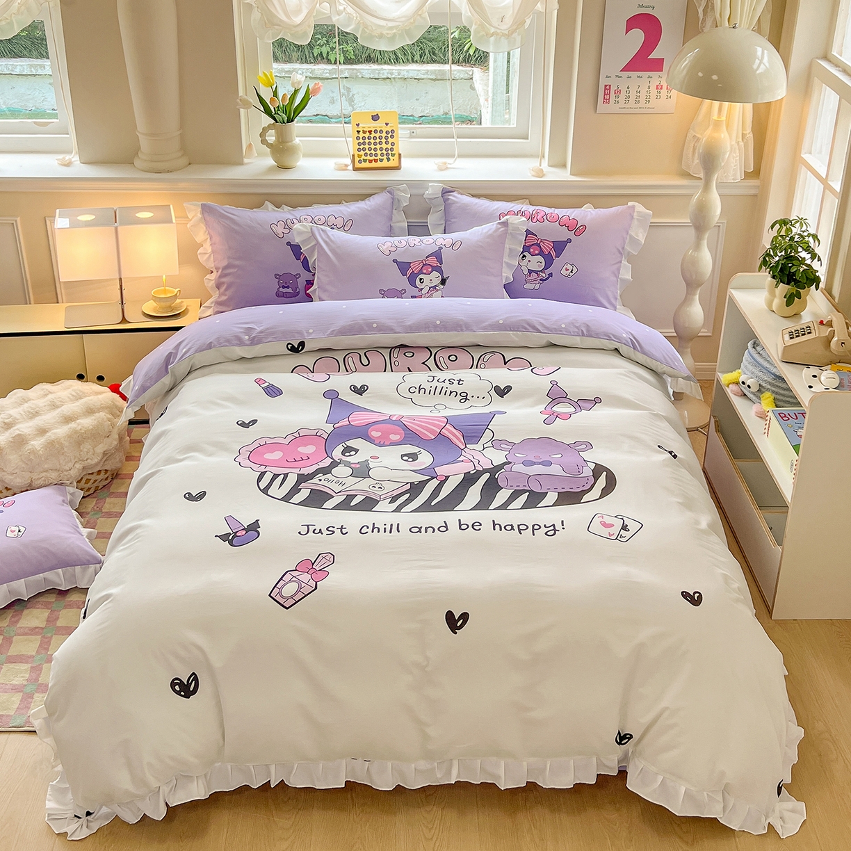 91家纺网 家纺一手货源 找家纺 （总）玉元坊 2026新款三丽鸥正版授权酷洛米全棉纯棉床单床笠床裙三四件套