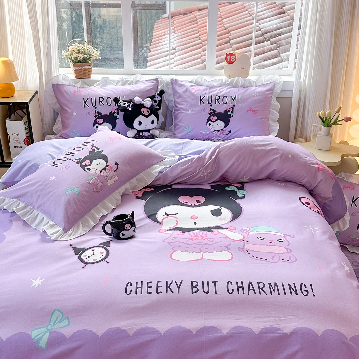 91家纺网 家纺一手货源 找家纺 玉元坊 2026新款三丽鸥正版授权酷洛米全棉纯棉床单床笠床裙三四件套 巴库库洛米-白花边