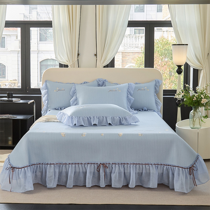 91家纺网 家纺一手货源 找家纺 金绣美居 2026新款绣花织带床裙凉席席子花韵 花韵-蓝色