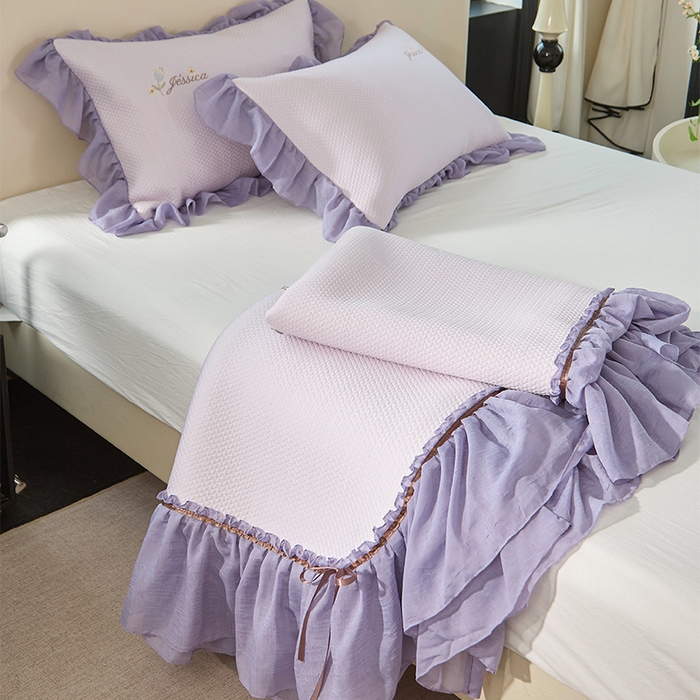 91家纺网 家纺一手货源 找家纺 金绣美居 2026新款绣花织带床裙凉席席子花韵 花韵-紫色