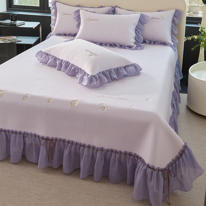 91家纺网 家纺一手货源 找家纺 金绣美居 2026新款绣花织带床裙凉席席子花韵 花韵-紫色