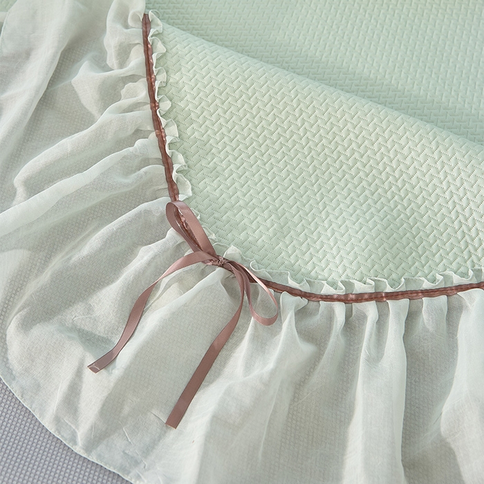 91家纺网 家纺一手货源 找家纺 金绣美居 2026新款绣花织带床裙凉席席子花韵 花韵-绿色