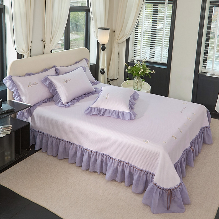 91家纺网 家纺一手货源 找家纺 金绣美居 2026新款绣花织带床裙凉席席子花韵 花韵-紫色