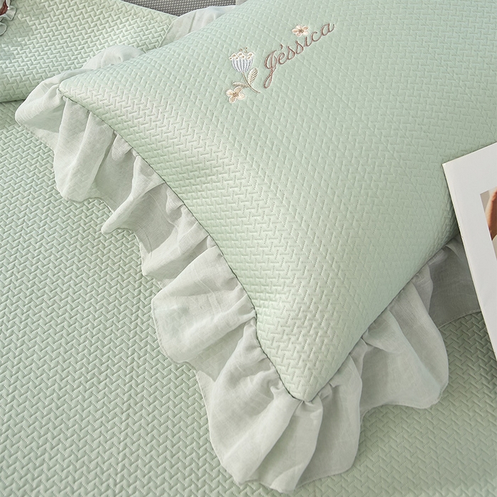 91家纺网 家纺一手货源 找家纺 金绣美居 2026新款绣花织带床裙凉席席子花韵 花韵-绿色