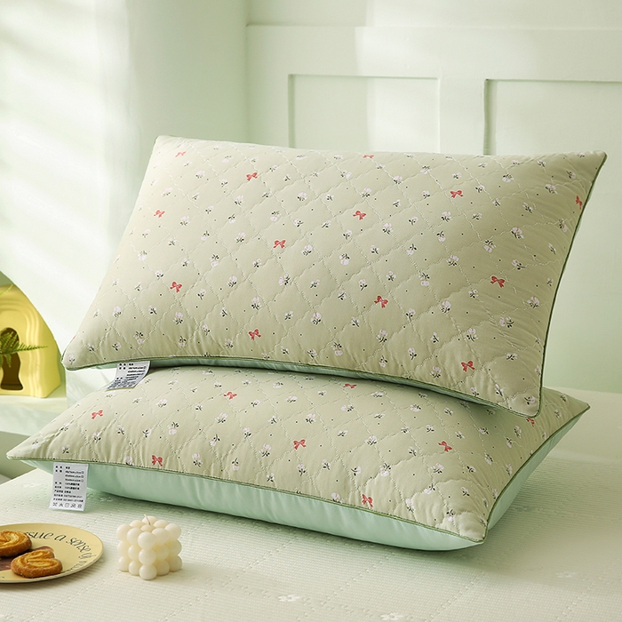 贤内助家纺 2026磨毛绗缝清新小碎花舒适枕/学生宿舍枕头/家用 花语情怀绿 48x74cm/只