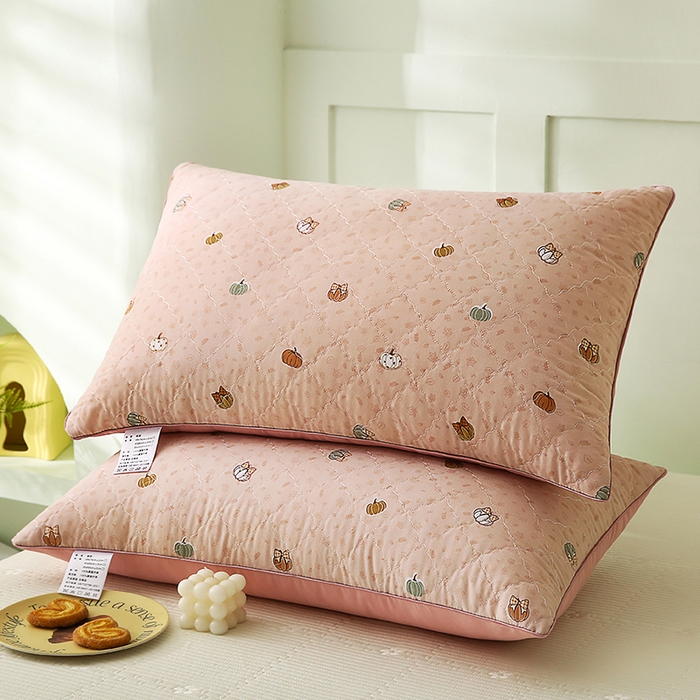 贤内助家纺 2026磨毛绗缝清新小碎花舒适枕/学生宿舍枕头/家用 田园奶芙粉 48x74cm/只