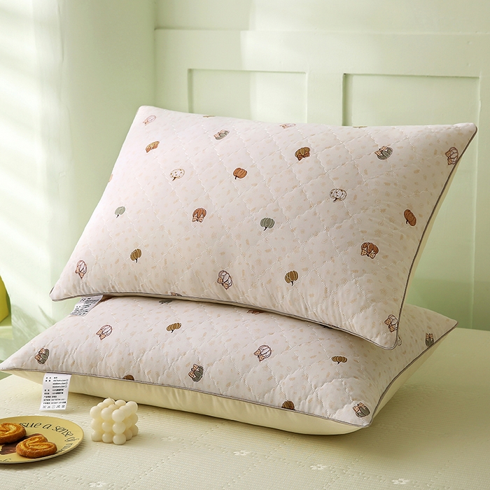 贤内助家纺 2026磨毛绗缝清新小碎花舒适枕/学生宿舍枕头/家用 田园奶芙米 48x74cm/对