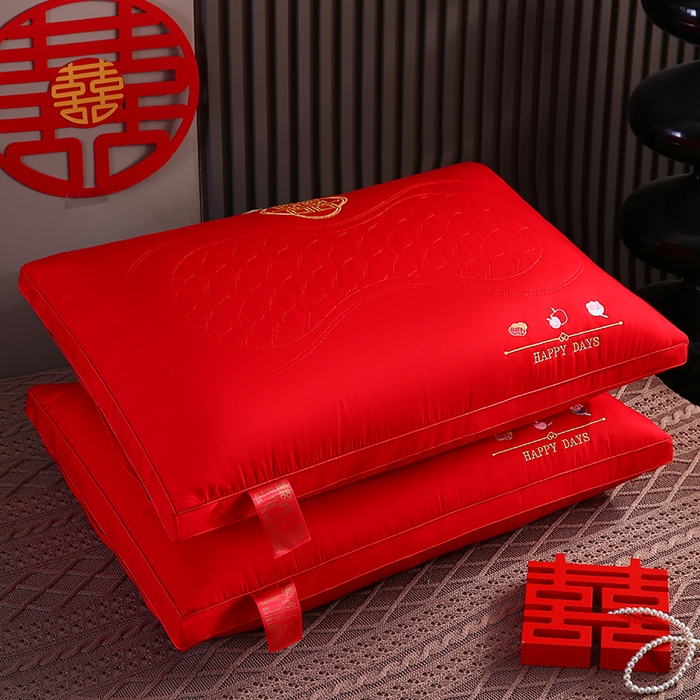 91家纺网 家纺一手货源 找家纺 贤内助家纺 2026新款全棉刺绣婚庆枕羽丝枕护肩枕枕头枕芯 锦绣欢喜临门