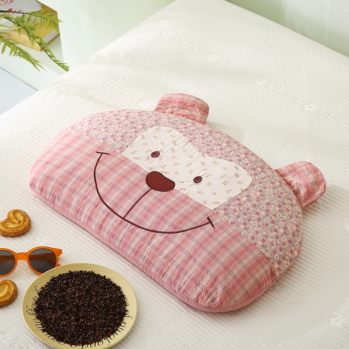 贤内助家纺 2026新款全棉水洗棉儿童荞麦枕护肩枕枕头枕芯 福贝贝粉色