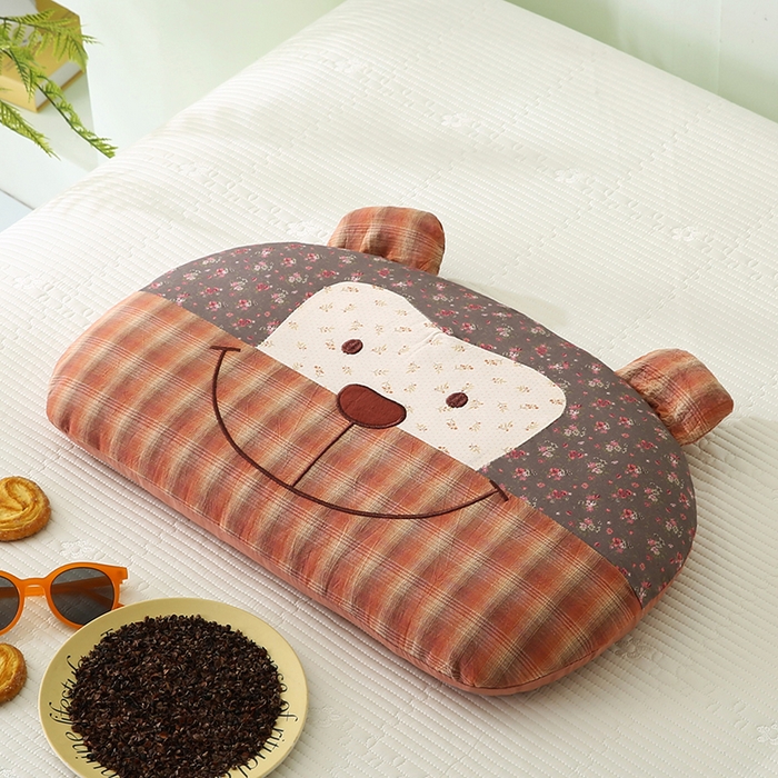 贤内助家纺 2026新款全棉水洗棉儿童荞麦枕护肩枕枕头枕芯 福贝贝咖色