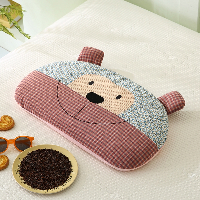 贤内助家纺 2026新款全棉水洗棉儿童荞麦枕护肩枕枕头枕芯 福贝贝蓝色