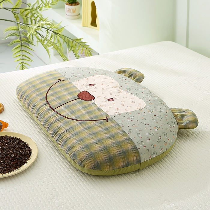 91家纺网 家纺一手货源 找家纺 贤内助家纺 2026新款全棉水洗棉儿童荞麦枕护肩枕枕头枕芯 福贝贝绿色