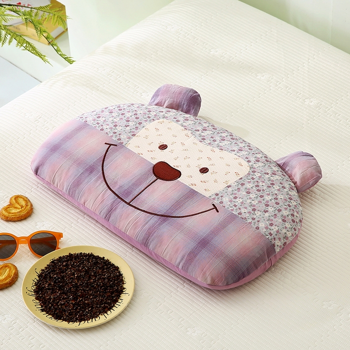 贤内助家纺 2026新款全棉水洗棉儿童荞麦枕护肩枕枕头枕芯 福贝贝紫色