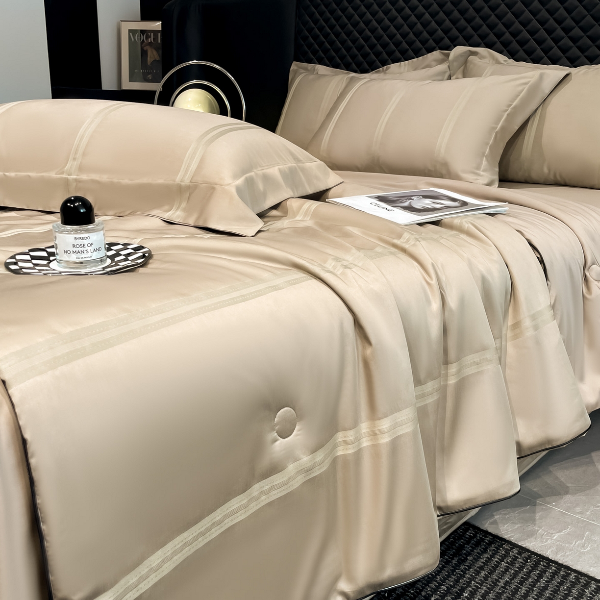 91家纺网 家纺一手货源 找家纺 新方向 2026新款提花A类20%蚕丝天丝棉夏被四件套-柏林 柏林-香槟