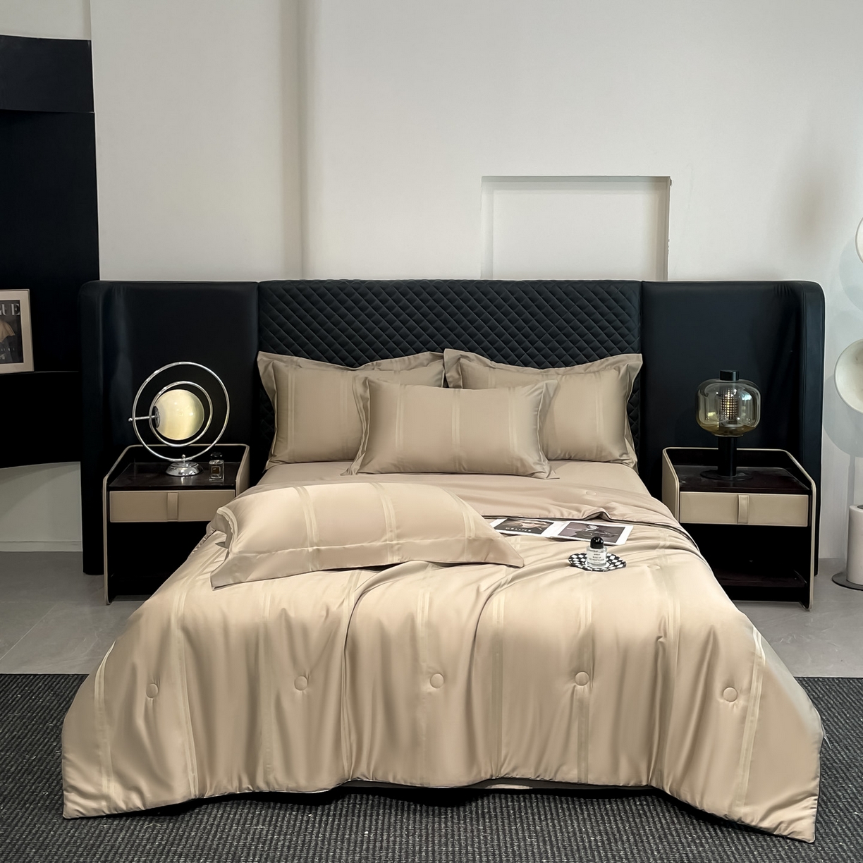 91家纺网 家纺一手货源 找家纺 新方向 2026新款提花A类20%蚕丝天丝棉夏被四件套-柏林 柏林-香槟