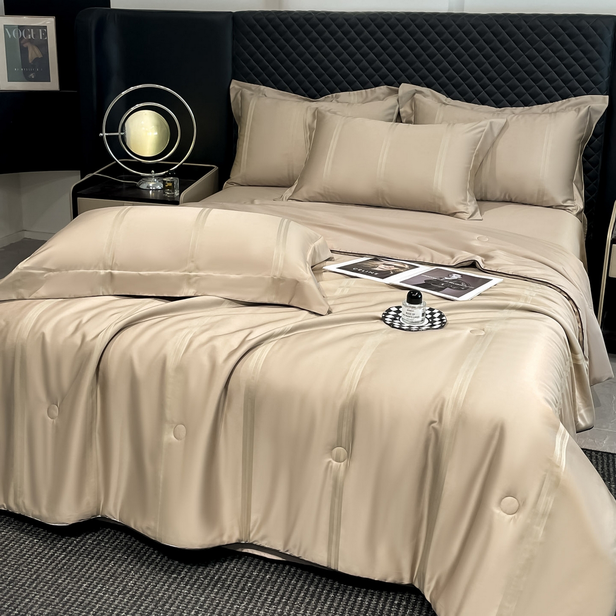 91家纺网 家纺一手货源 找家纺 新方向 2026新款提花A类20%蚕丝天丝棉夏被四件套-柏林 柏林-香槟