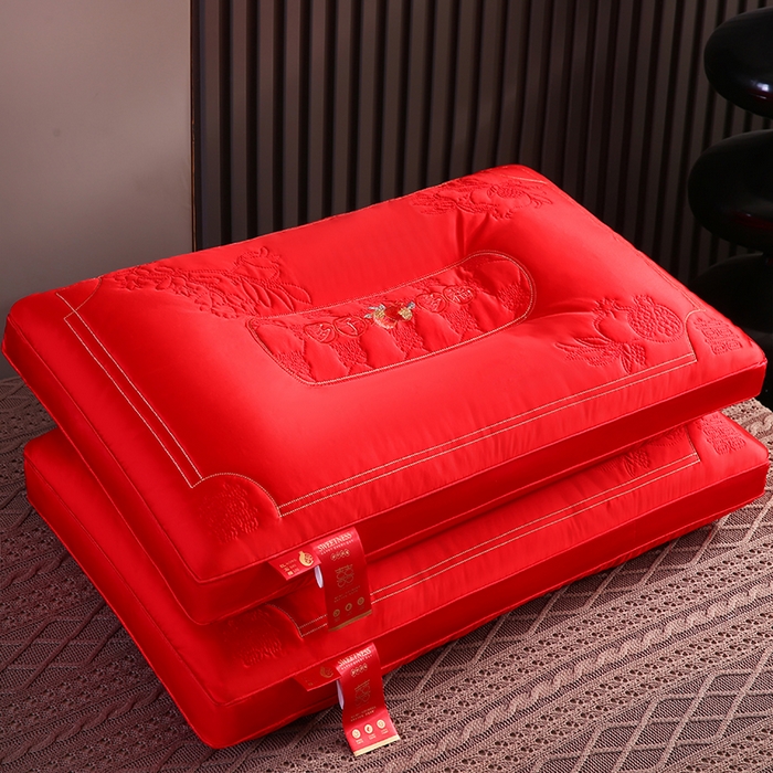 91家纺网 家纺一手货源 找家纺 贤内助家纺 2026新款全棉刺绣婚庆枕定型枕保健枕枕头枕芯 多子多福